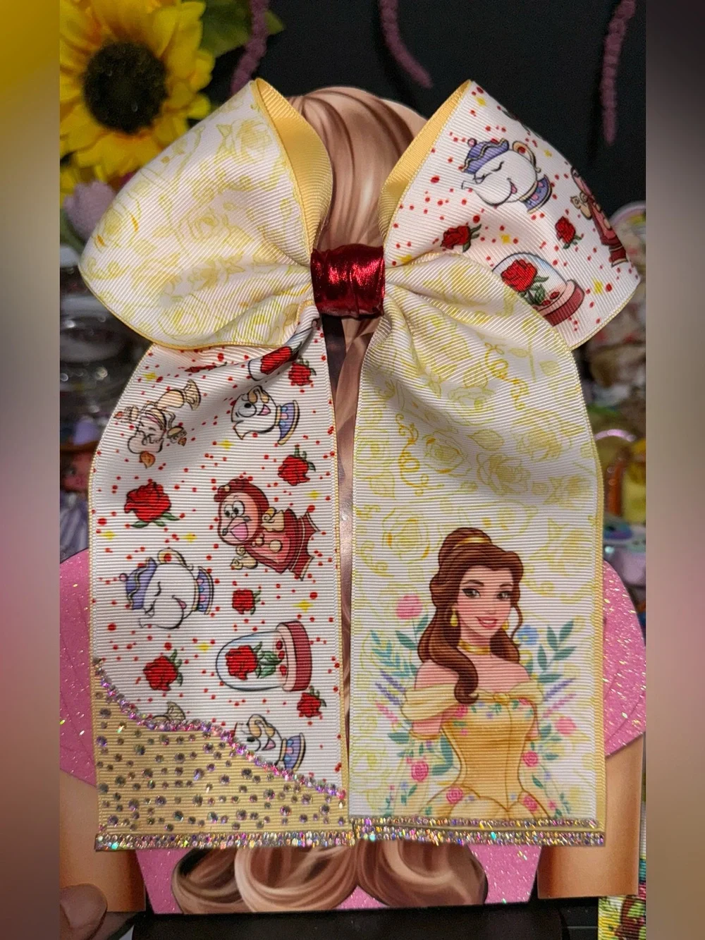Belle-Themed Yellow & White Party Hair Bow